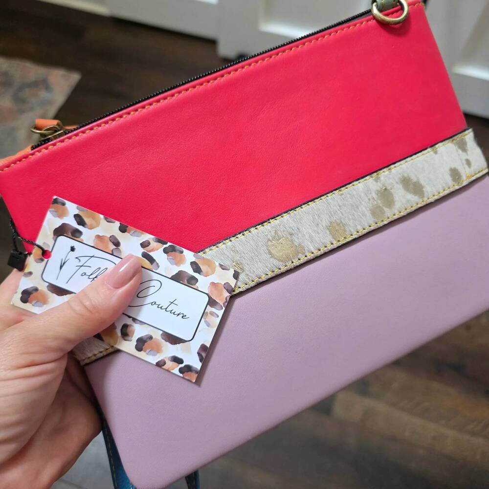 NEW FOLKLORE COUTURE women's luca leather and hair on hide wristlet clutch cross